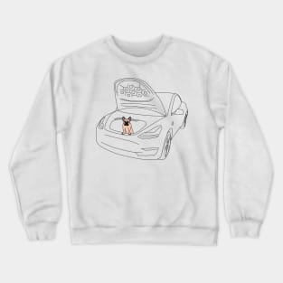 French Bull Dog Puppy in a Tesla Model 3 Frunk Crewneck Sweatshirt